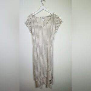 Naif Beige White Striped Midi Dress Linen Blend Sz XL